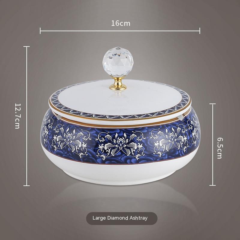 Office Home Living Room Coffee Table Blue And White Porcelain Vintage Ceramic Ashtray With Lid