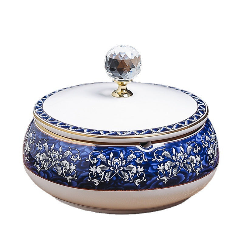 Office Home Living Room Coffee Table Blue And White Porcelain Vintage Ceramic Ashtray With Lid