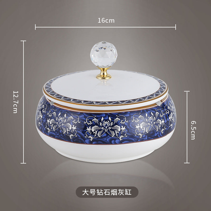 Office Home Living Room Coffee Table Blue And White Porcelain Vintage Ceramic Ashtray With Lid